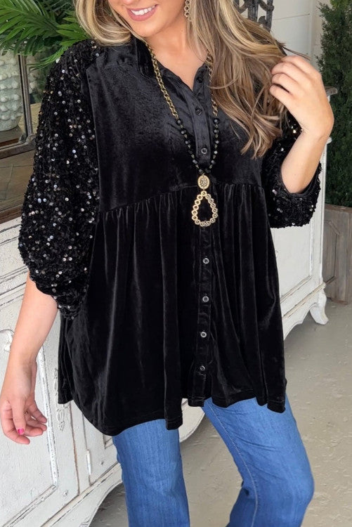 Sequin Sleeve Velvet Tunic (Preorder)