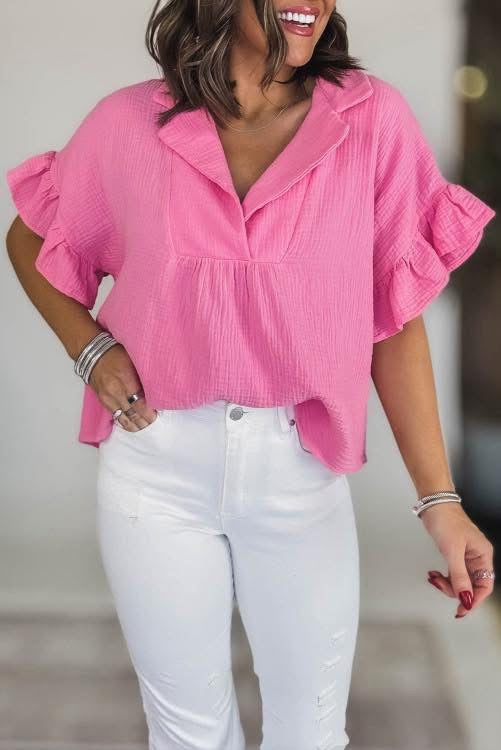 Pink Flutter Sleeve Blouse (Preorder)