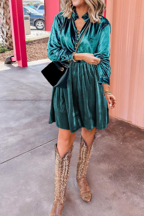 Teal Velvet Dress (Preorder)