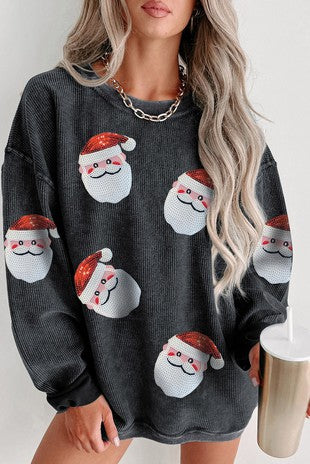 Sequin Santa Ribbed Sweatshirt (Preorder)