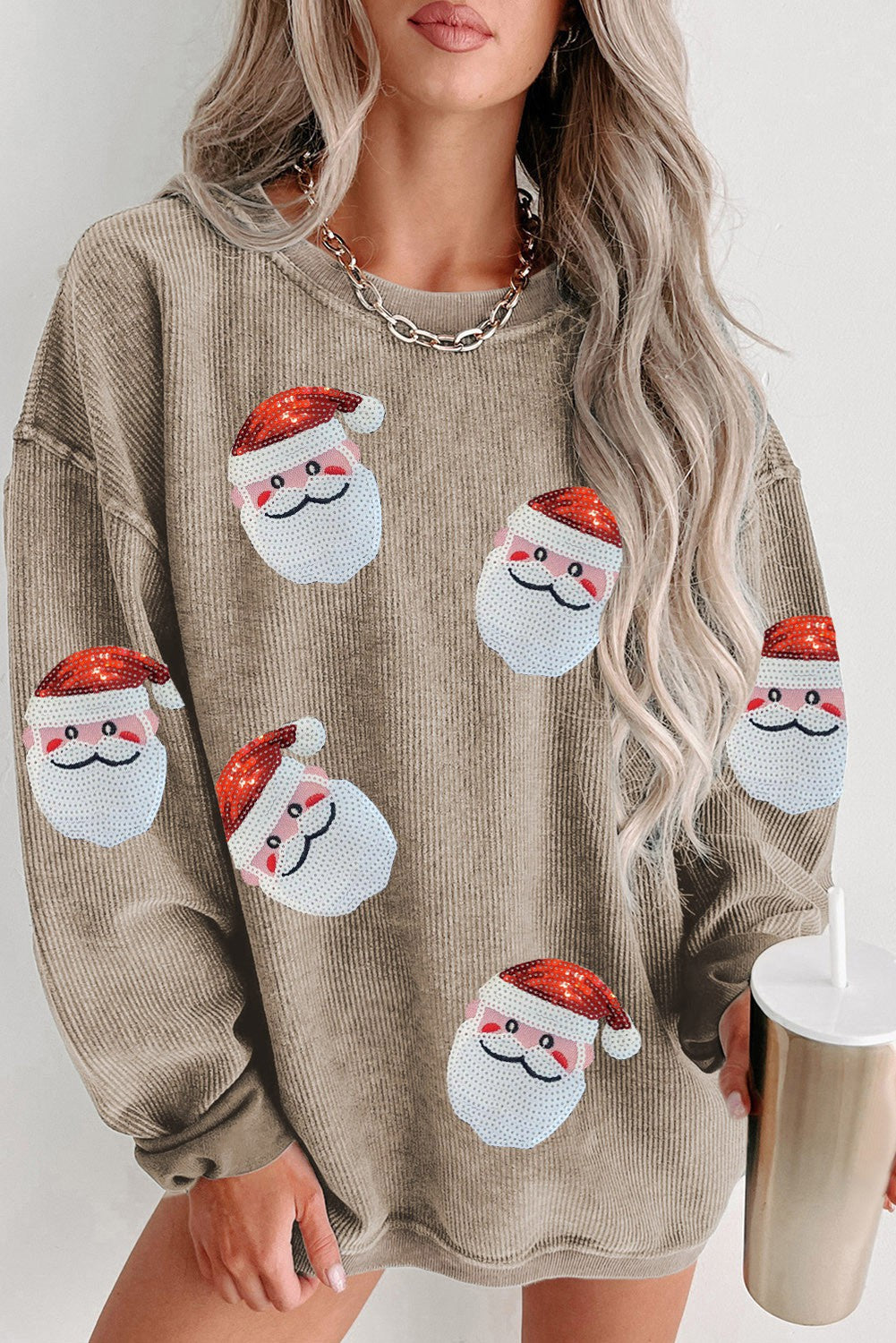 Sequin Santa Ribbed Sweatshirt (Preorder)