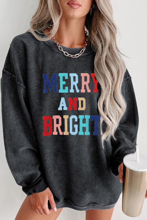 Ribbed Merry and Bright Sweatshirt (Preorder)