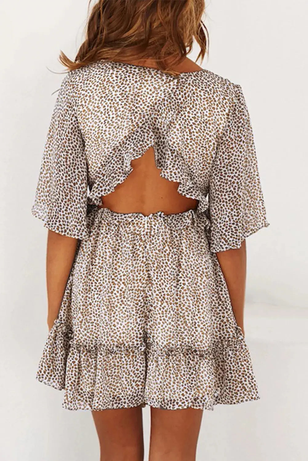 Leopard Cutout Back Ruffled Dress