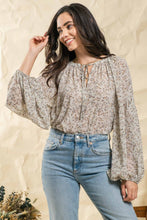 Load image into Gallery viewer, Sage Floral Boho Tie Neck Blouse
