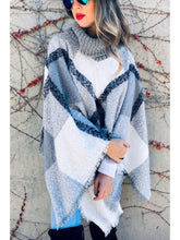 Load image into Gallery viewer, Gray Plaid Turtleneck Poncho
