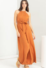 Load image into Gallery viewer, BELTED SLEEVELESS HALTER JUMPSUIT
