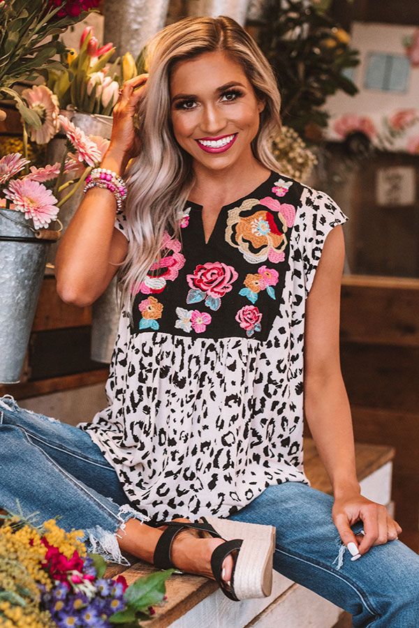 Embroidered Leopard Top Preorder