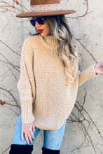 Load image into Gallery viewer, Oatmeal Dolman Sleeve Turtleneck Knitted Poncho Top
