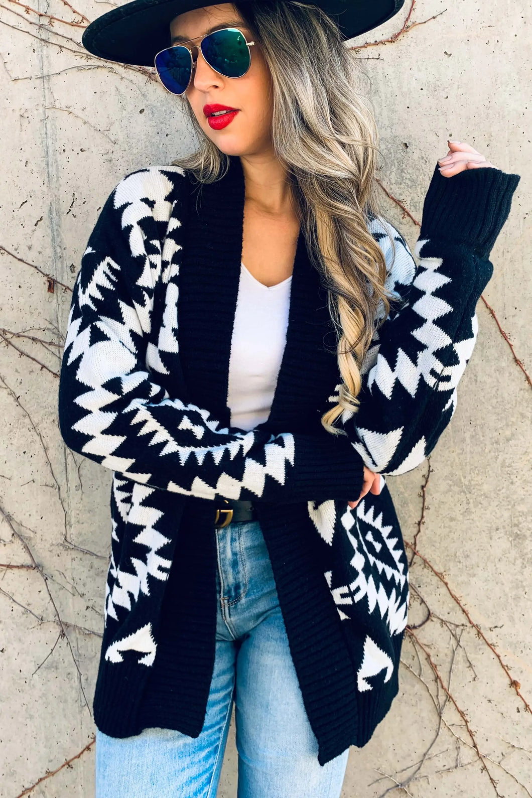 Black Aztec Knitted Cardigan