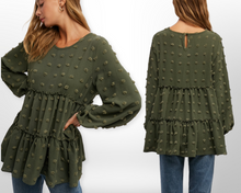 Load image into Gallery viewer, Olive Pom Pom Dot Blouse
