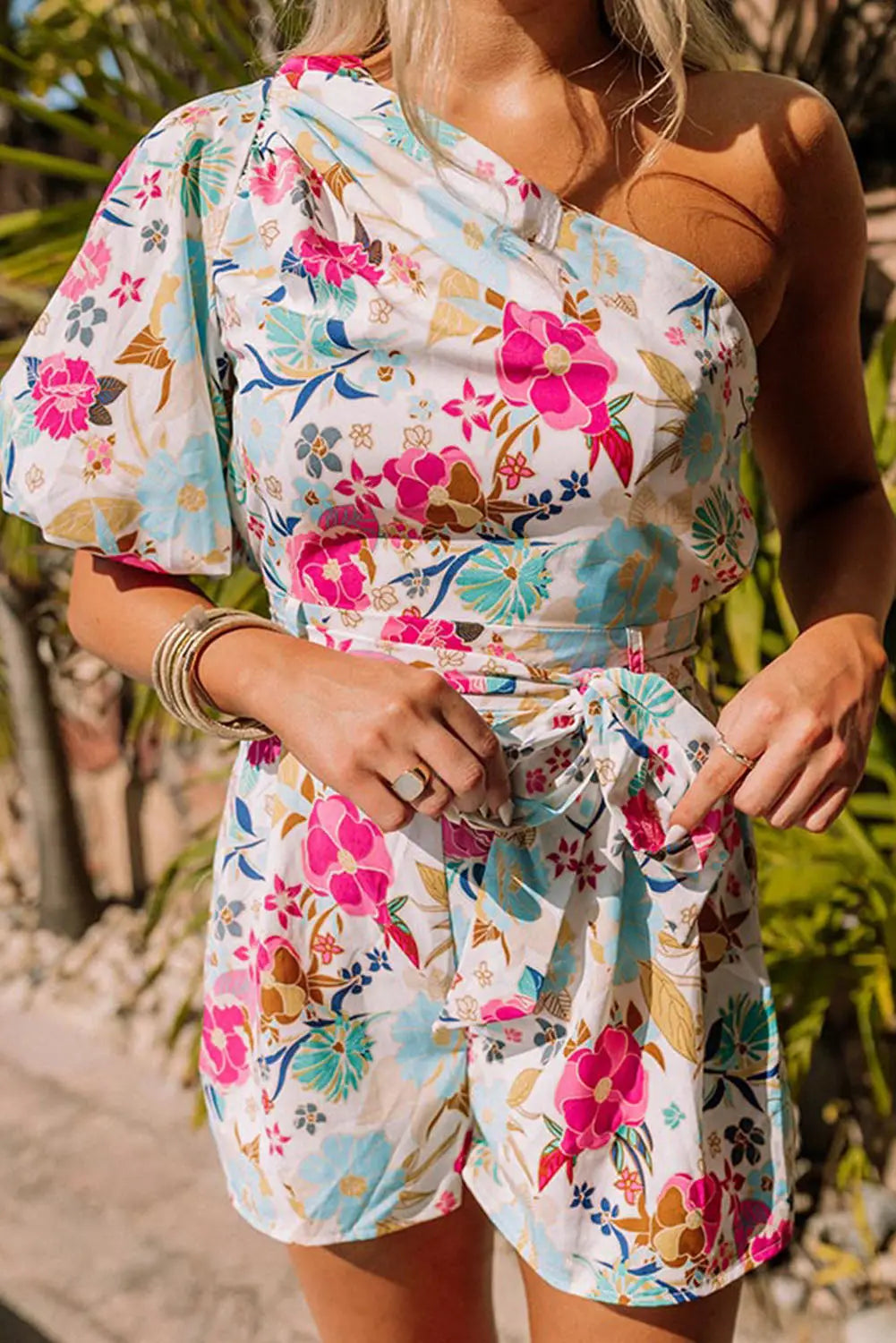 Floral One Shoulder Romper