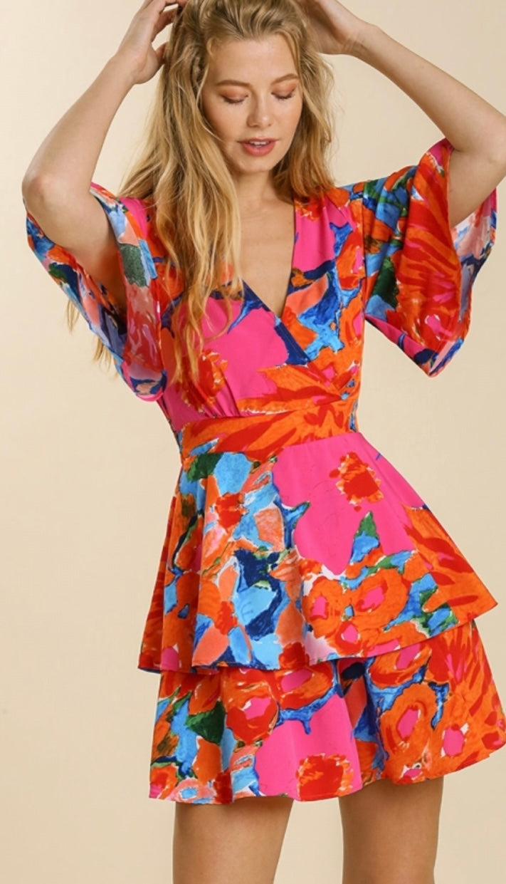 Abstract Floral Print Romper