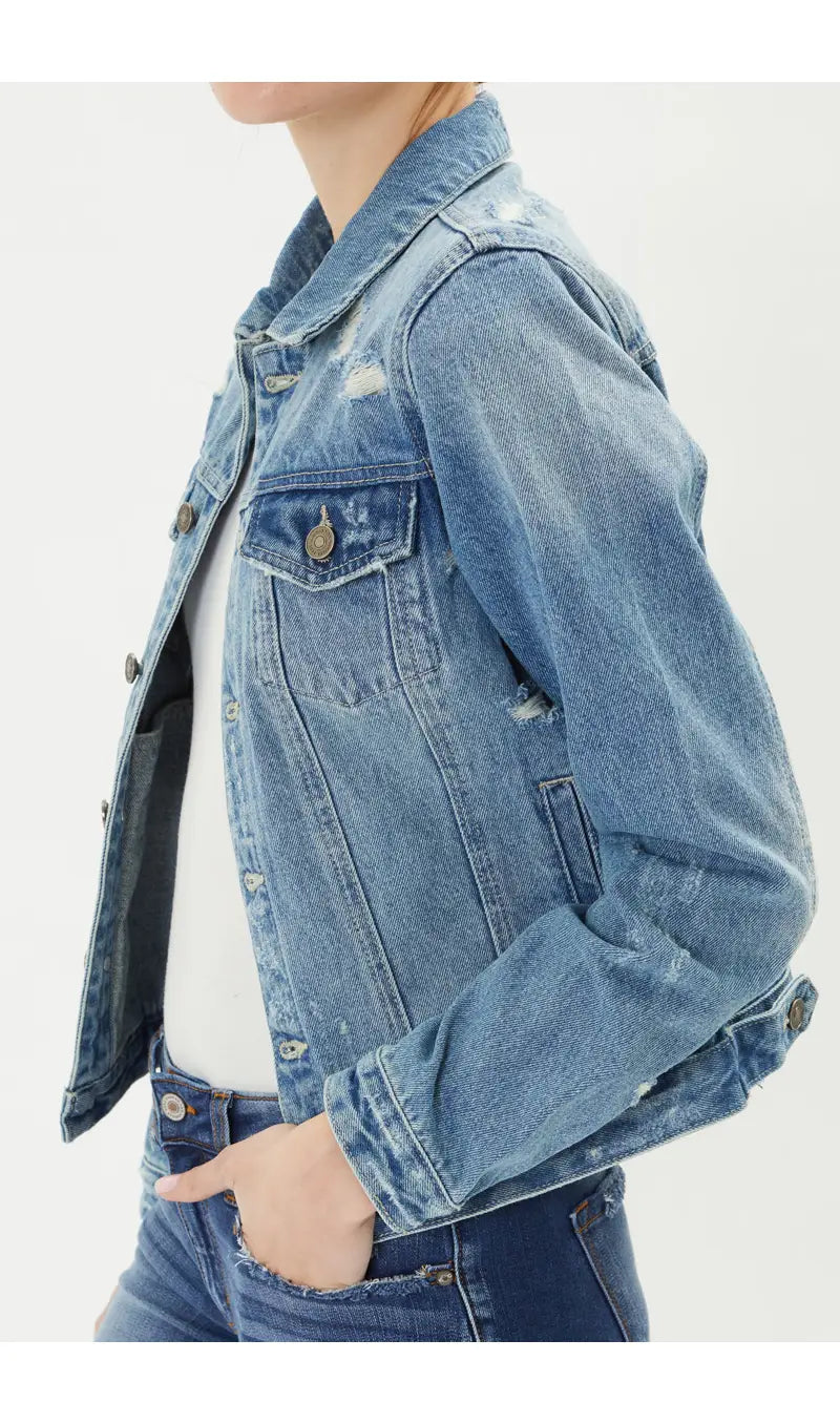 KanCan Distressed Denim Jacket