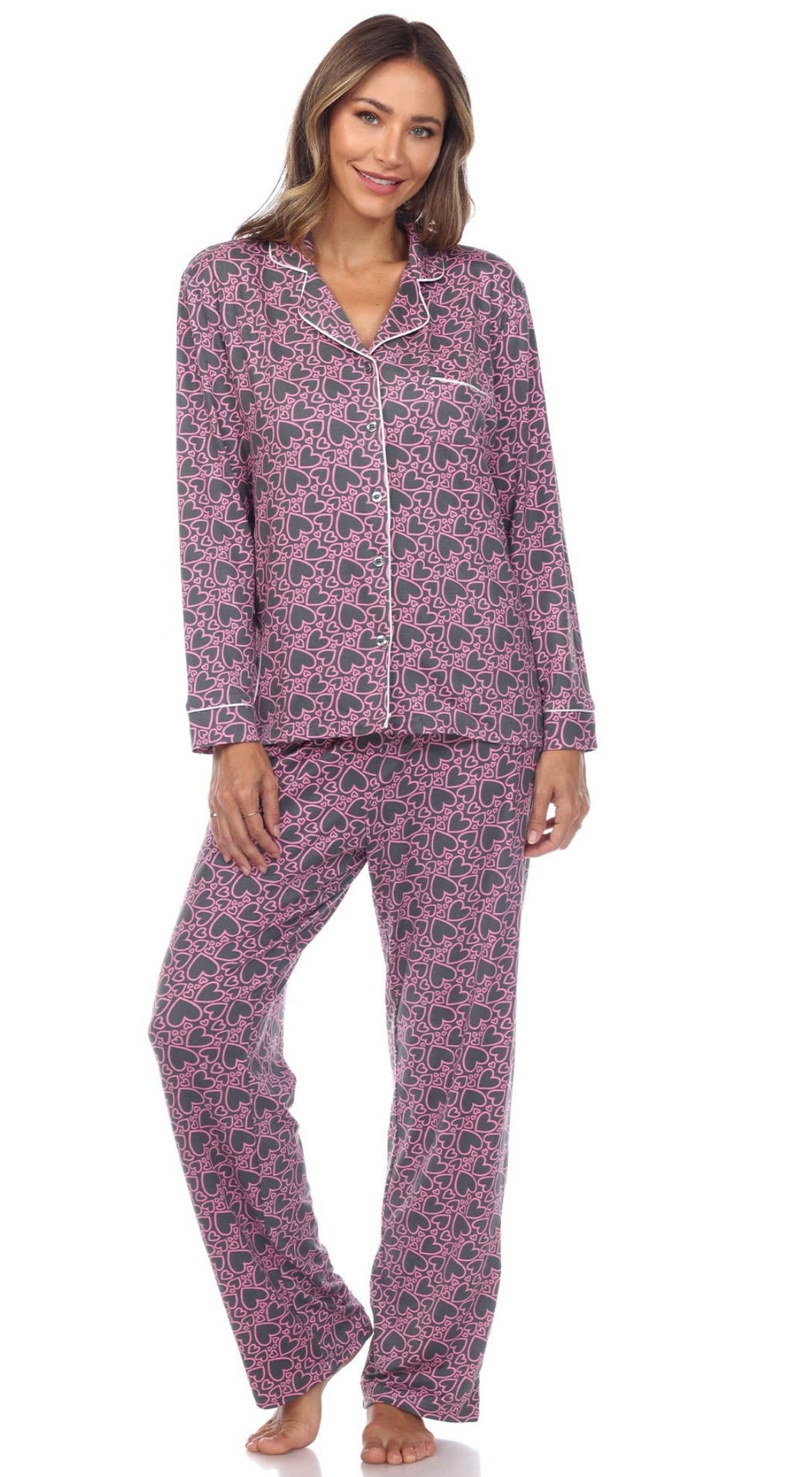 Long Sleeve Heart Print Pajama Set