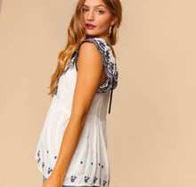 Load image into Gallery viewer, Embroidered Ruffled Tie Back Top
