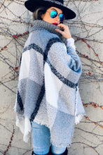 Load image into Gallery viewer, Gray Plaid Turtleneck Poncho
