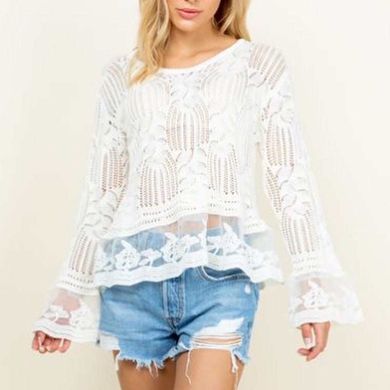Embroidered Lace Peplum Sweater