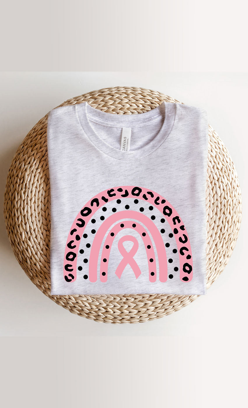 Leopard Cancer Rainbow Design Pink Graphic Tee