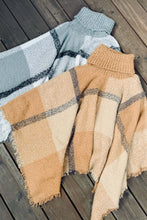 Load image into Gallery viewer, Gray Plaid Turtleneck Poncho
