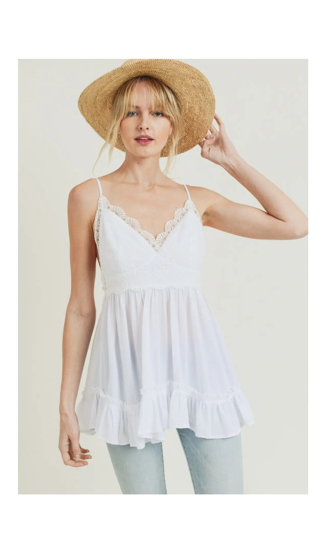 Lace Trim Tie-Back Tank