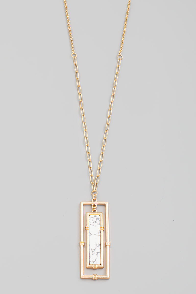 Rectangle Stone Bar Pendant Long Necklace