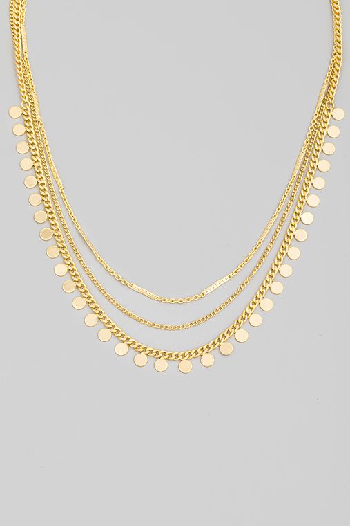Dainty Triple Layered Chain Disc Necklace